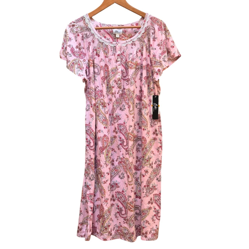 Aria Nightgown Lot of 2 Size L Pink Blue Paisley Floral Cotton Pajamas Sleepwear